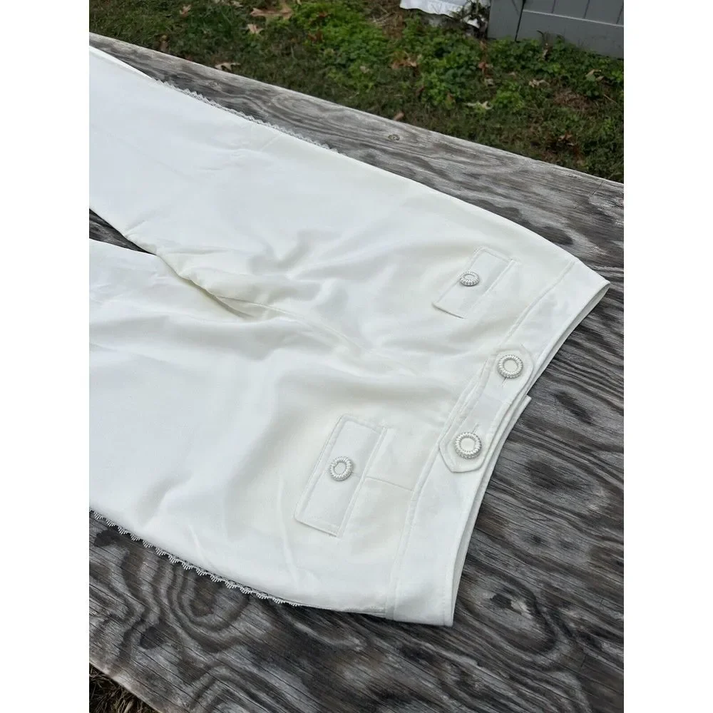 Larry Levine Stretch WOMEN'S Dress White Pants Size 12 Lace Summer Spring‎ Cute